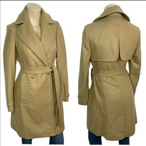 KAREN MILLEN Coat 4 Wool Belted Camel Overcoat